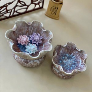 Bát thả hoa thần tài đường kính 24cm men hỏa biến hoàng thổ kèm chân đế(không bao gồm sen sứ)